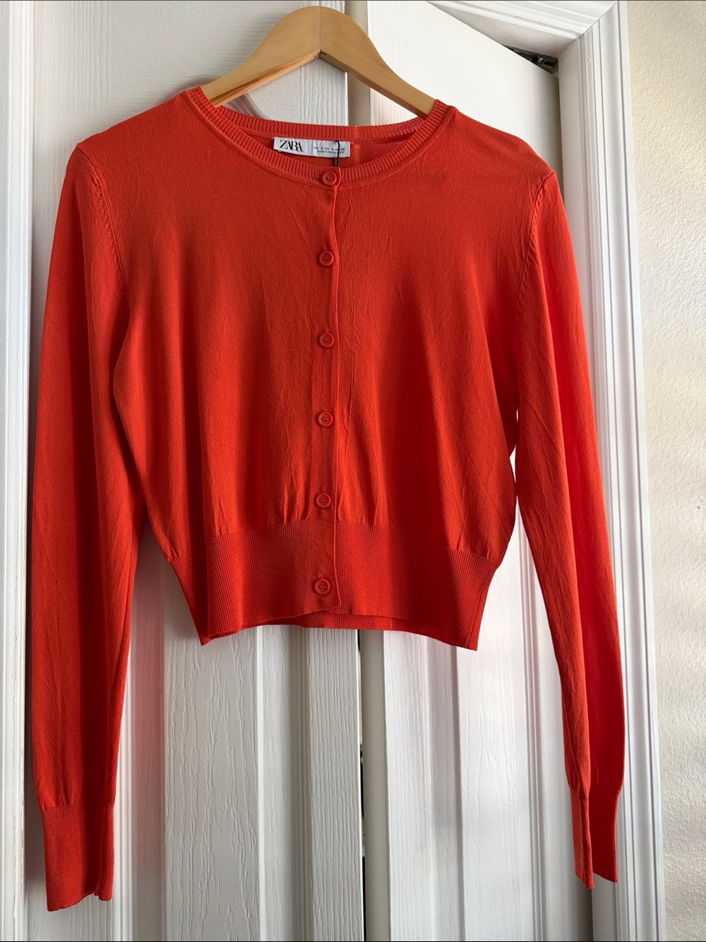NWT Zara Bright Orange Cropped Button-Up Cardigan